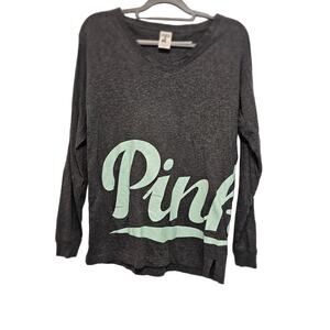 PINK T Shirt Women's Extra Small‎ Victoria's Secret Long Sleeve Gray Green Logo